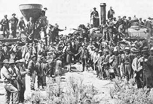 The two construction companies met at Promontory Pass to join the two sides of the Transcontinental Railroad together on May 10, 1869.
